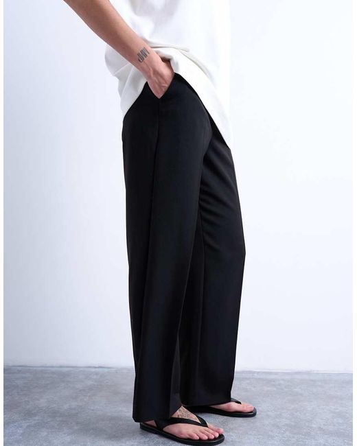 TOPSHOP Broek Met Plooien En Rechte Pijpen in het Blue