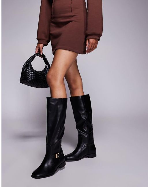 Public Desire Black Mackie Knee Boots With Buckle