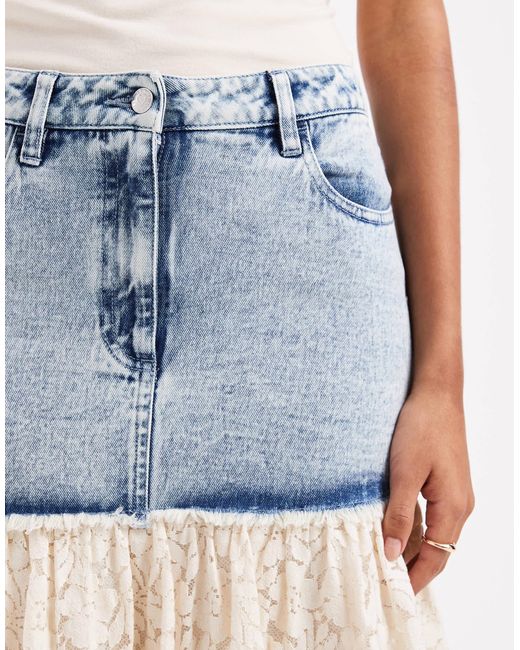 Miss Selfridge White Lace Contrast Denim Maxi Skirt