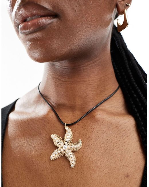 ASOS Brown Necklace With Faux Pearl Starfish Charm