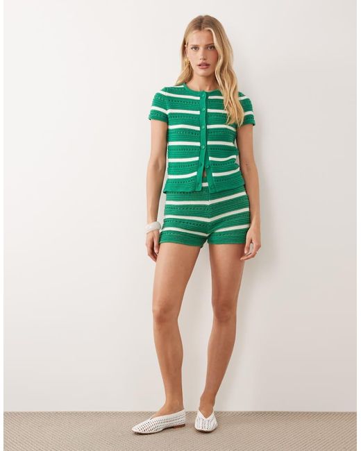 ASOS Green Knitted Crochet Cotton Blend Cardigan Co-ord