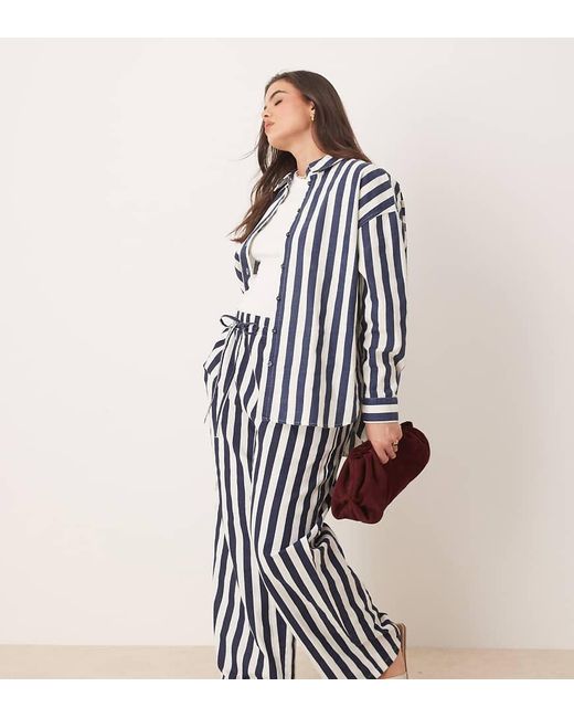 ASOS Blue Asos Design Curve Linen Look Pull On Trousers