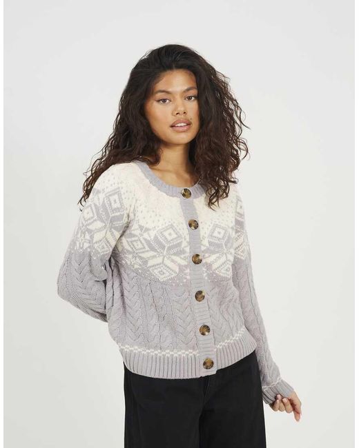 Brave Soul White Snowflake Fairisle Christmas Cardigan