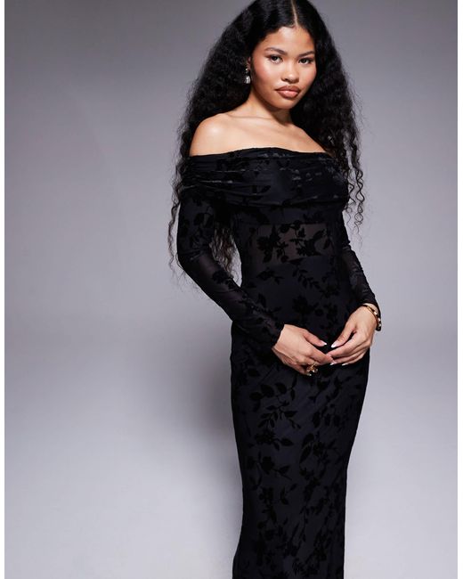 TFNC London Black Off-shoulder Long Sleeve Maxi Dress