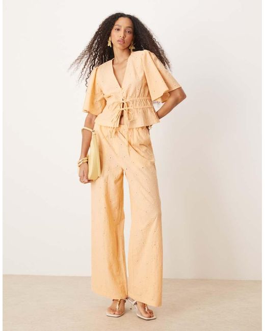 ASOS Brown Floral Embroidery Tie Front Top Co-ord