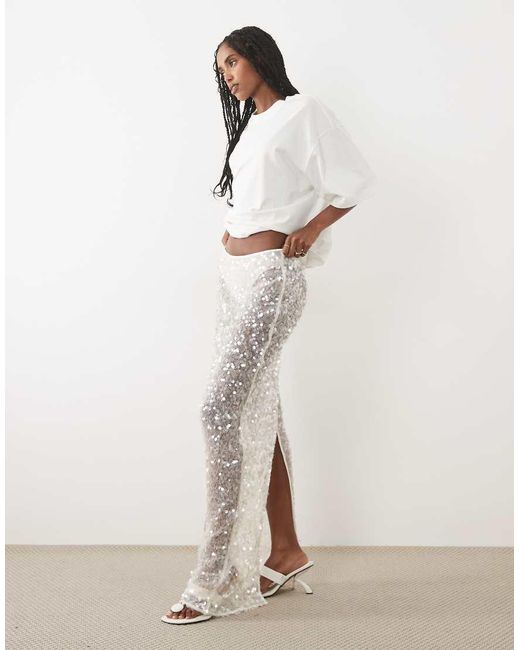 Six Stories Natural Sheer Sequin Maxi Skirt