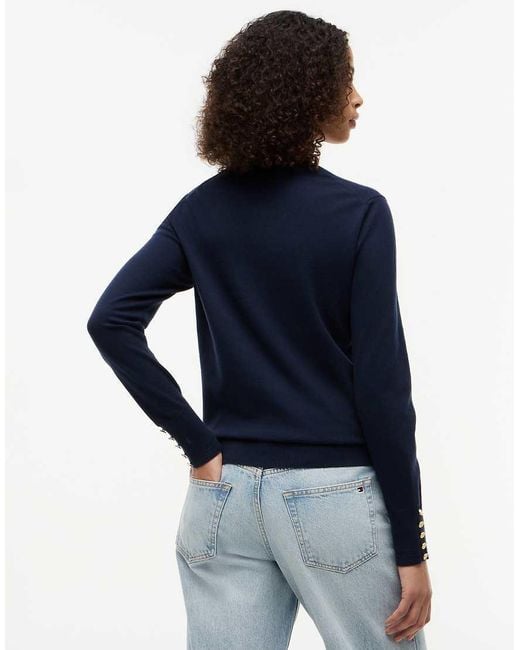 Tommy Hilfiger Blue Tone Button Cuff V-Neck Jumper