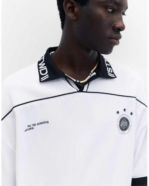 Pull&Bear White Stwd Soccer T-shirt for men