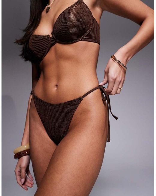 The Frolic Black Exclusive Metallic Crinkle Tie Side Cheeky Bikini Bottoms