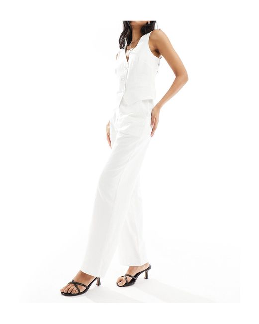 4th & Reckless White Linen Look Tailored Wide Leg Trousers Co-ord