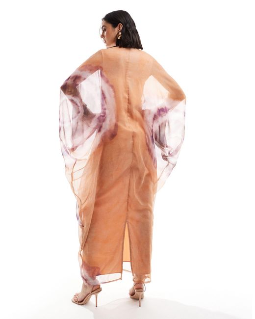 Robe longue kimono à décolleté plongeant et imprimé tie-dye ASOS en coloris Pink