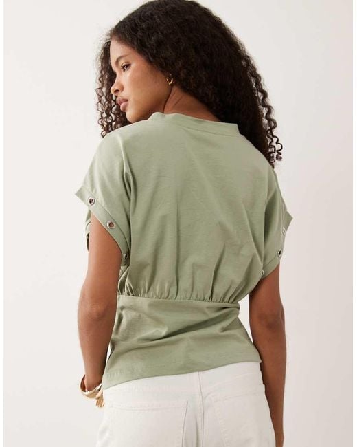 ASOS Green Cinched Waist Top With Eyelet Detail