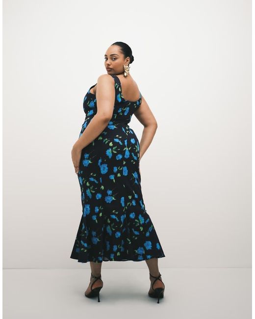 ASOS Blue Asos Design Curve Scoop Neck Fishtail Godet Midi Sundress