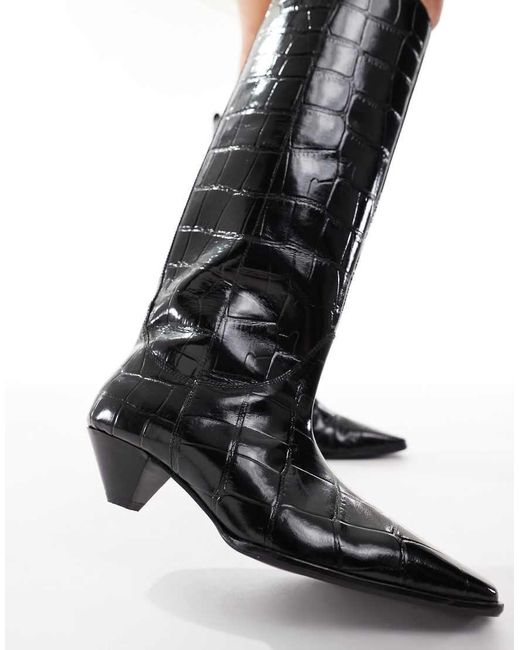 ASOS Black Catch Leather Pull-on Knee Boots