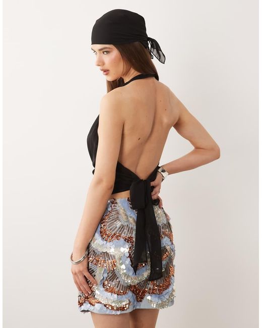 ASOS Black Halterneck Tie Back Top With Bandana