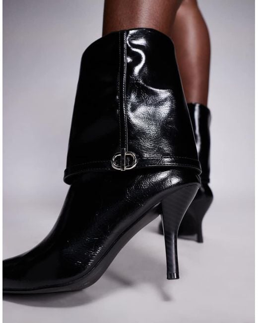 ASOS Black Ella Heeled Fold Over Ankle Boots With Buckle Detail