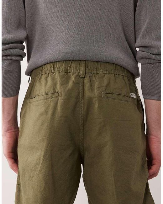 Jack & Jones Gray Drawstring Linen Mix Blend Shorts for men