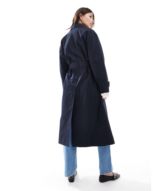 Mango Blue Longline Core Trench Coat