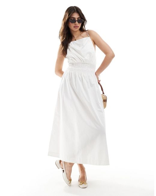 & Other Stories White Midi Baby Doll Dress With Square Neck And Cami Straps
