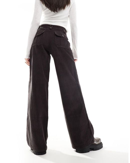 Collusion White baggy Utility Trousers Dark Cord