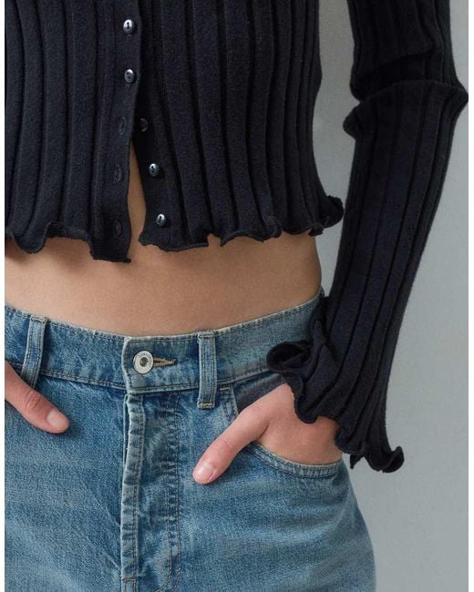 ASOS Blue Wide Rib Knit Frill Cuff And Hem Cardigan