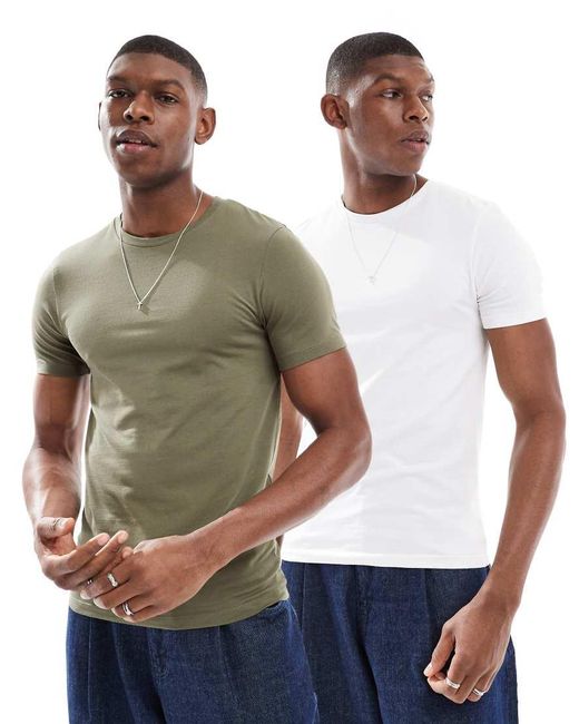 Pack De 2 Camisetas De Color Caqui Y Blanco Básicas Ajustadas De ASOS de hombre de color Natural