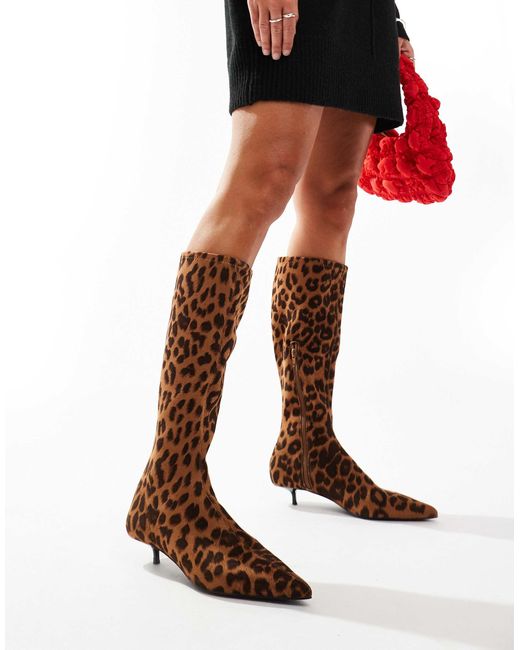 ASOS Red Certain Extreme Mini Kitten Heel Sock Knee Boots
