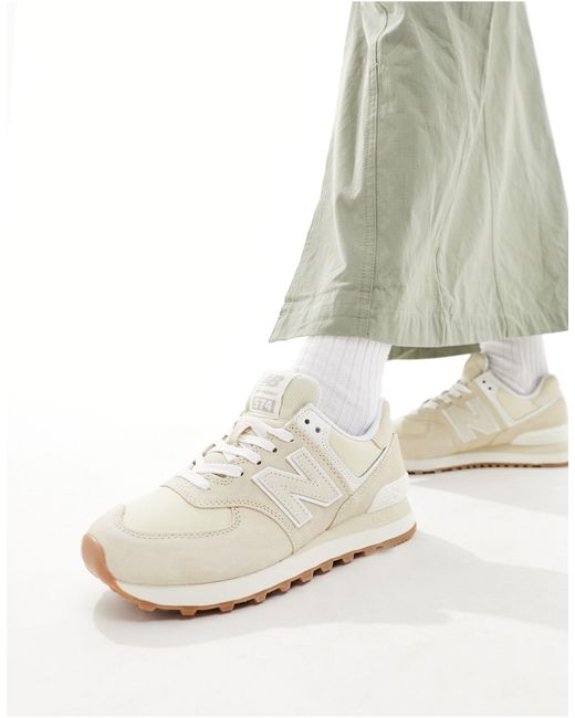 New Balance White 574 Trainers With Gum Sole