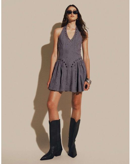 Muse Assembly Black Jules Eyelet Halter Mini Dress
