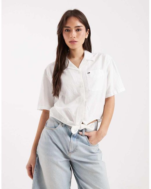 Tommy Hilfiger White Tie Front Linen Shirt