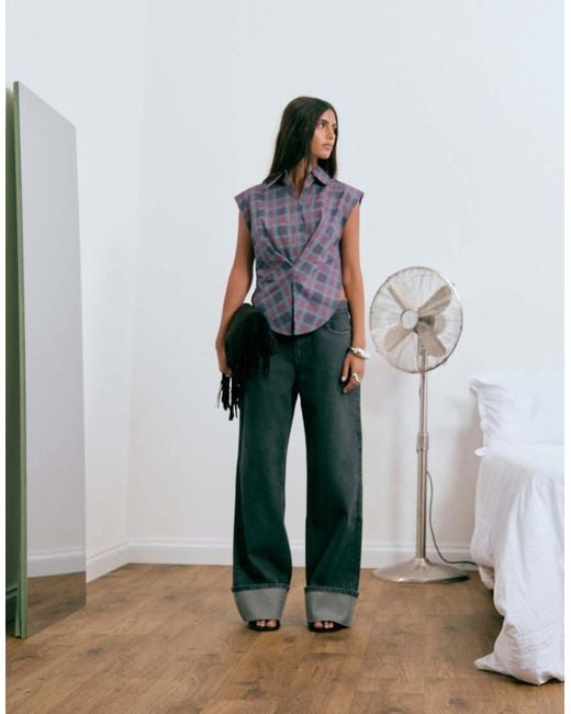 Lioness Gray Top Model Cuffed Hem Jeans