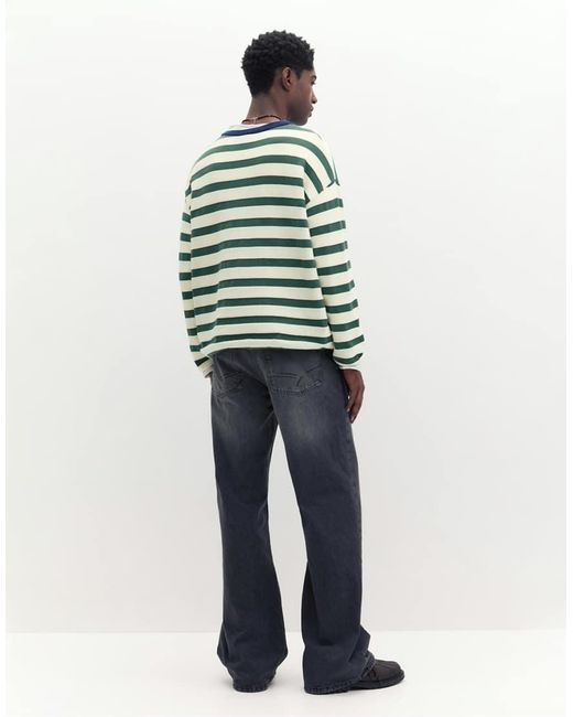 Pull&Bear Green Stwd Striped Jumper for men