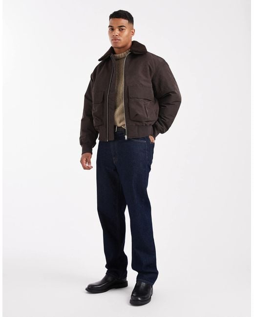 Jack & Jones Gray Bomber Jacket With Borg Collar for men