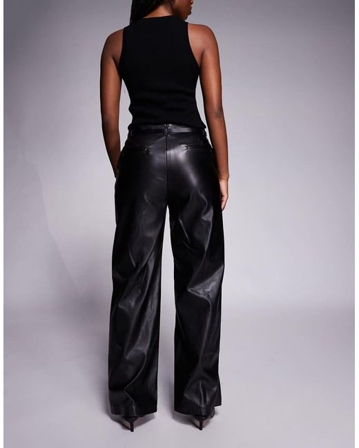 River Island Black Faux Leather Belted Wide Leg Trouser