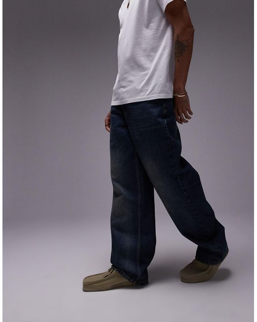 Topman Blue Wide Jeans for men