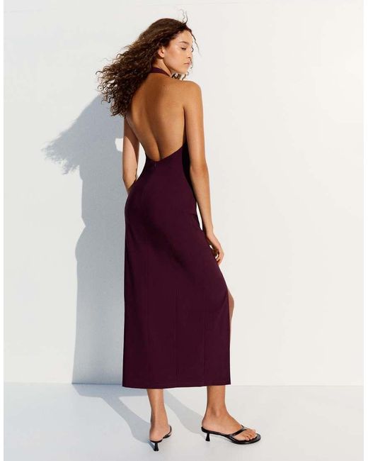 Bershka Purple Halter Neck Midi Dress
