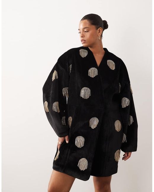 ARRANGE Black Curve Velvet Wrap Mini Dress With Spot Embellishment