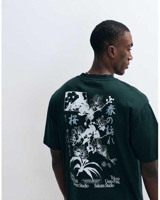 ASOS Blue Relaxed T-Shirt With Floral Graphic for men