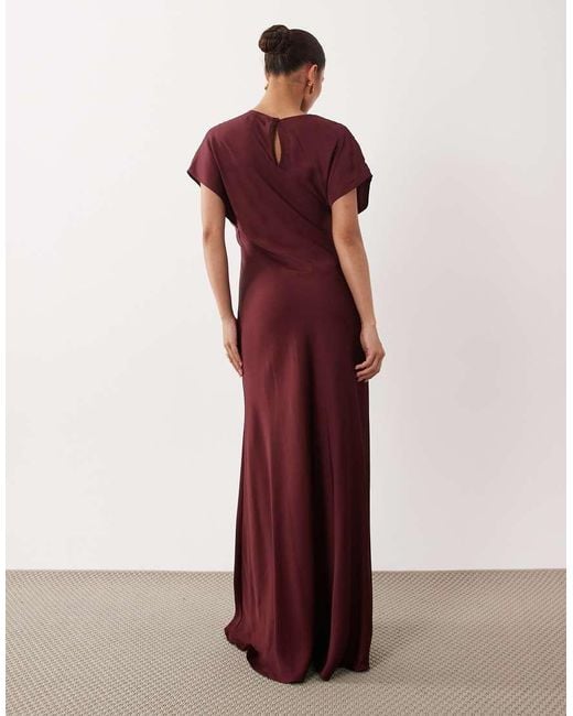 Forever New Red Forever New Satin High Neck Tuck Side Detail Bias Maxi Dress