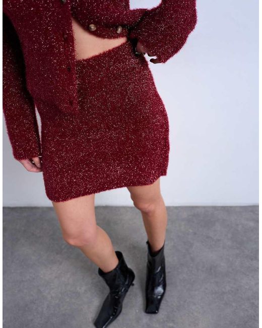 TOPSHOP Red Knitted Tinsel Co-Ord Skirt
