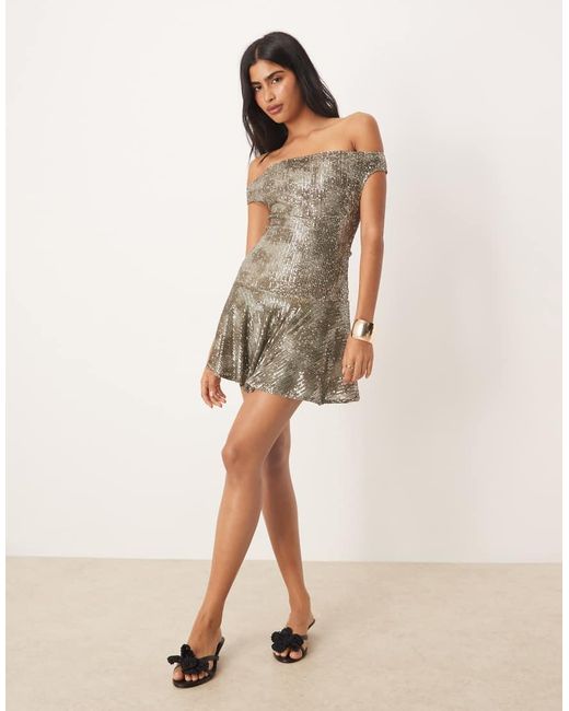 Motel Natural Meden Sequin Off-shoulder Mini Dress