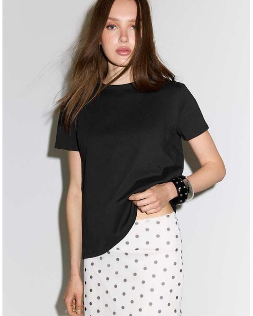 Stradivarius Black Basic Regular Soft-touch T-shirt