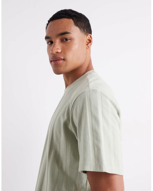T-shirt oversize à rayures texturées JJ Rebel pour homme en coloris White