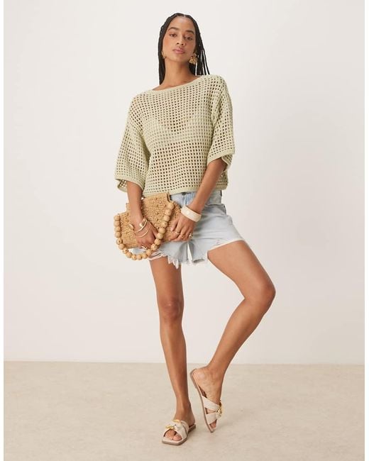 ASOS Natural Knitted Relaxed Open Stitch T-shirt
