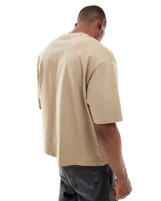 T-shirt squadrata beige di Pull&Bear in Natural da Uomo