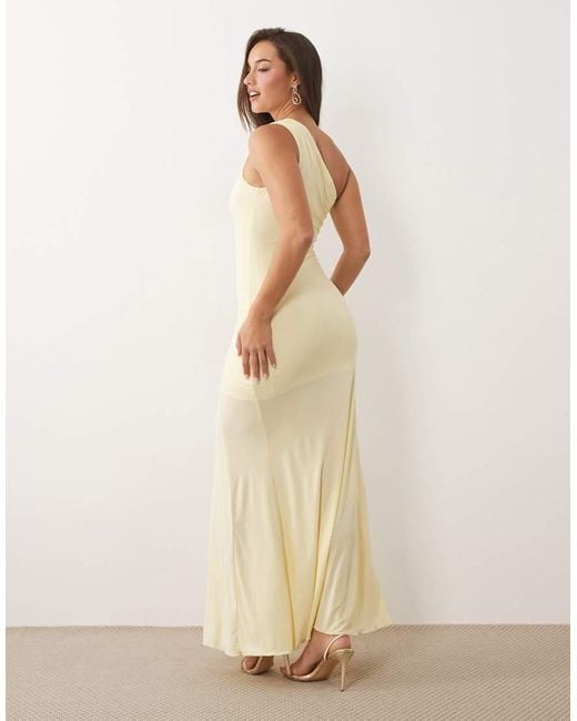 Fashionkilla Natural Exclusive Double Sculpted Slinky One Shoulder Metal Drape Detail Maxi Dress