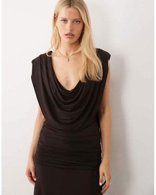 TFNC London Black Slinky Draped Cowl Neck And Back Maxi Dress