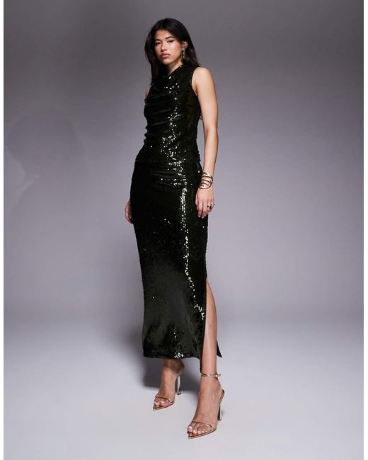 ASOS Black Sheer Sequin Cowl Neck Set Top
