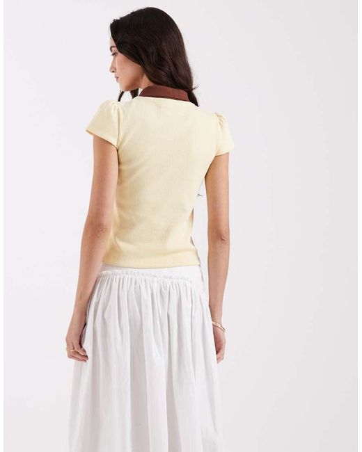 laagam White Erya Contrast Polo Top
