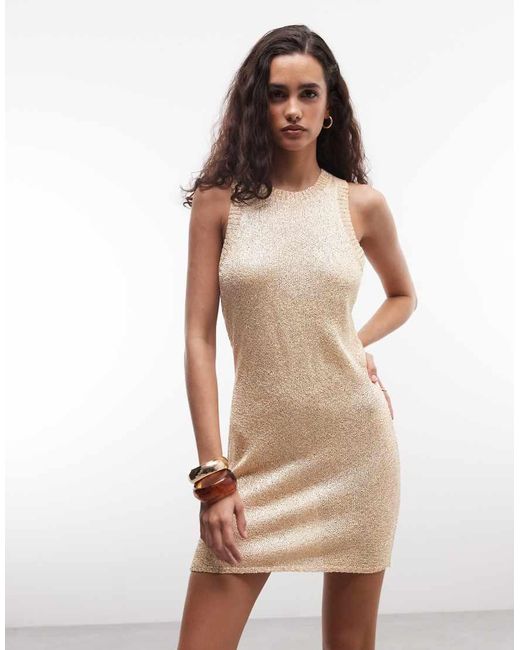Monki Natural Knitted Mini Dress With Sequin Detail
